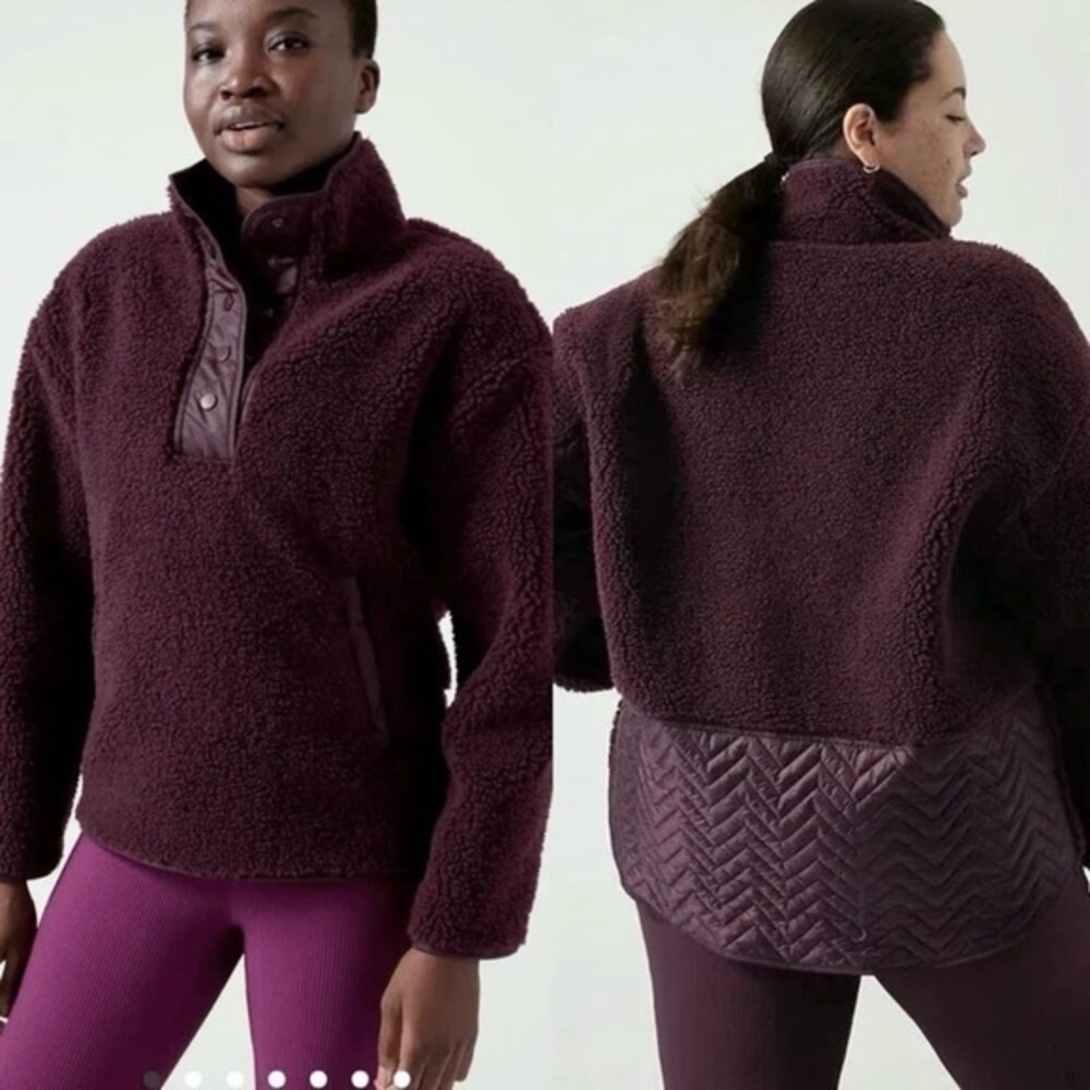 Athleta Cozy Snap Jacket Sherpa Pullover Plum Purple  XS Teddy Quilted Gorpcore